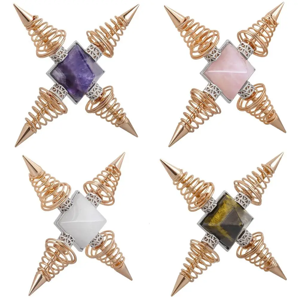 

TUMBEELLUWA Reiki Healing Crystal Stone Pyramid Spiritual Generator,with Rose Gold Plated Spring Points