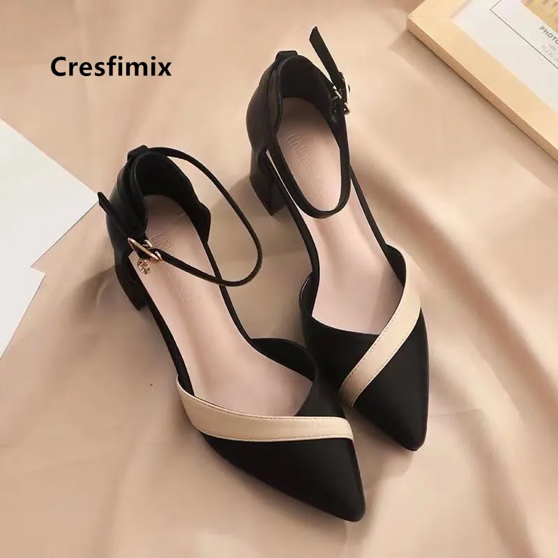 C5762-Classic PU Leather Square Heel Shoes para mulheres, preto, bege, festa, boate, bombas de senhoras