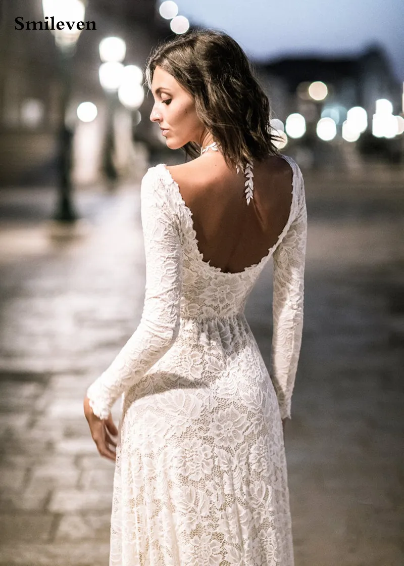 Smileven Mermaid Wedding Dresses 2020 Long Sleeve Lace Wedding Gowns Backless Bride Dress vestido de noiva Boho Style customized