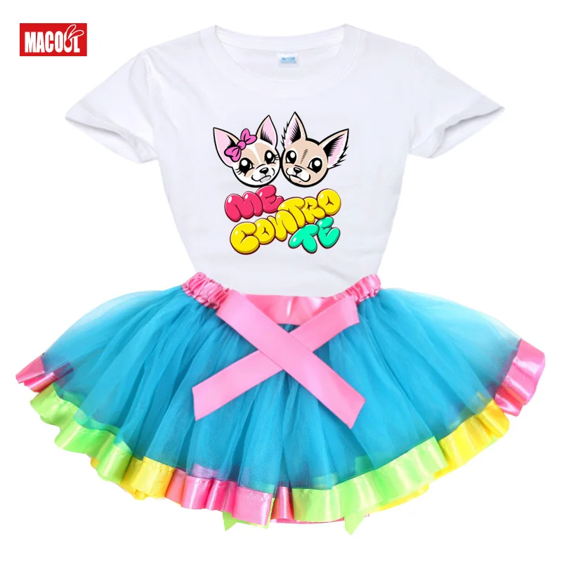 girls set tutu dress me contro te  2020 Summer girl t shirts Rainbow tutu dress  t shirt Kids toddler baby cute dress Princess