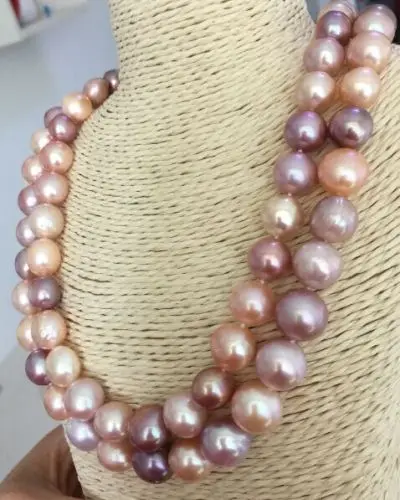 HABITOO Gorgeous 36 Inch 12-13mm Natural South Sea Pink Lavender Multicolor Pearl Necklace for Women Luster Fashion Jewelry Set