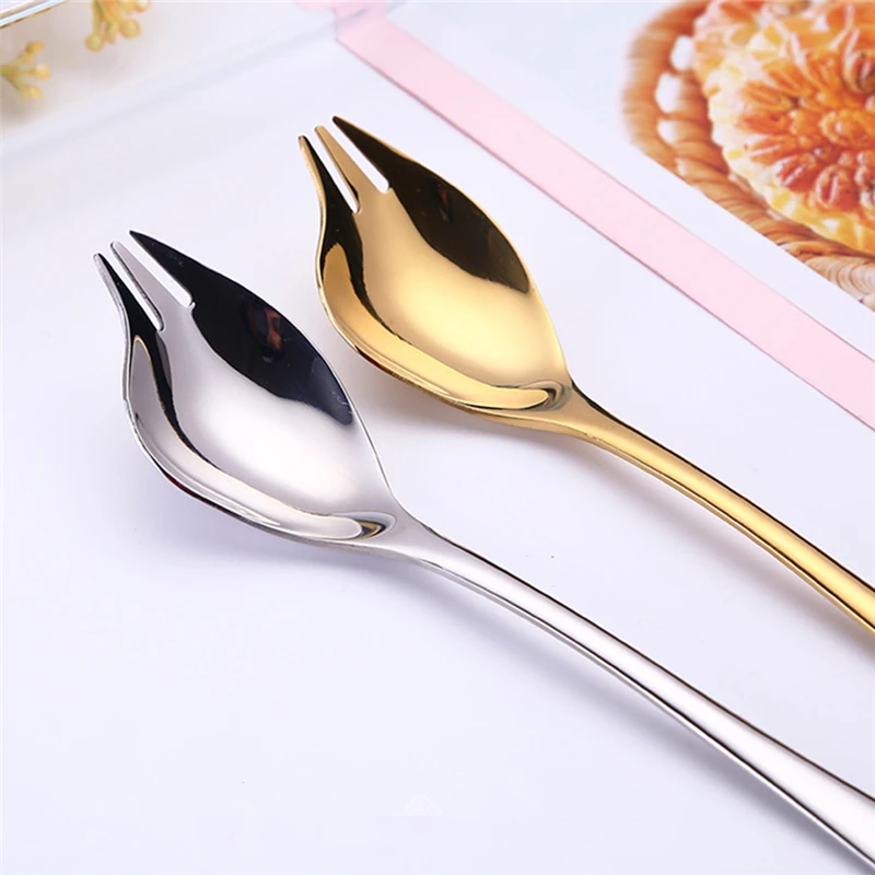 Creative Stainless Steel Fruit Salad Fork Spoon Colorful Ice Cream Dessert Spoon Multi-Function Tableware Kitchen Accessories