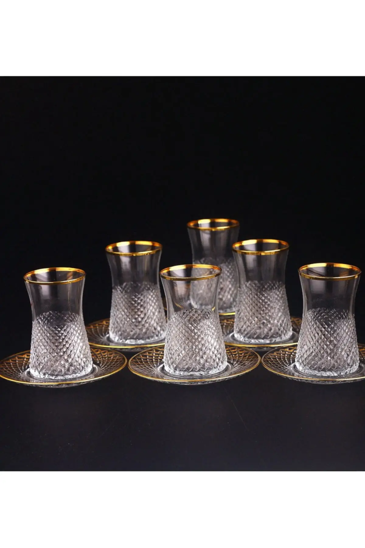 

Uras 12 Piece Tea Set-Vision Decor Gold Turkish Tea Cup Glass Cup