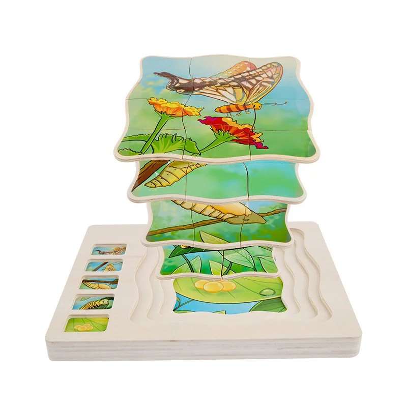 Montessori Wooden Multi-layer Puzzle Human Boys Girls Body Puzzle and Frog/Animal Structure Wood Puzzles Kids Educational Toys