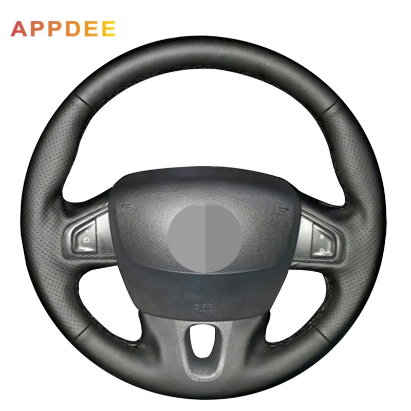 Handsewing Black Artificial Leather Steering Wheel Covers for Renault Fluence Fluence ZE 2009-2016 Megane 2009-2014 Scenic 2010-