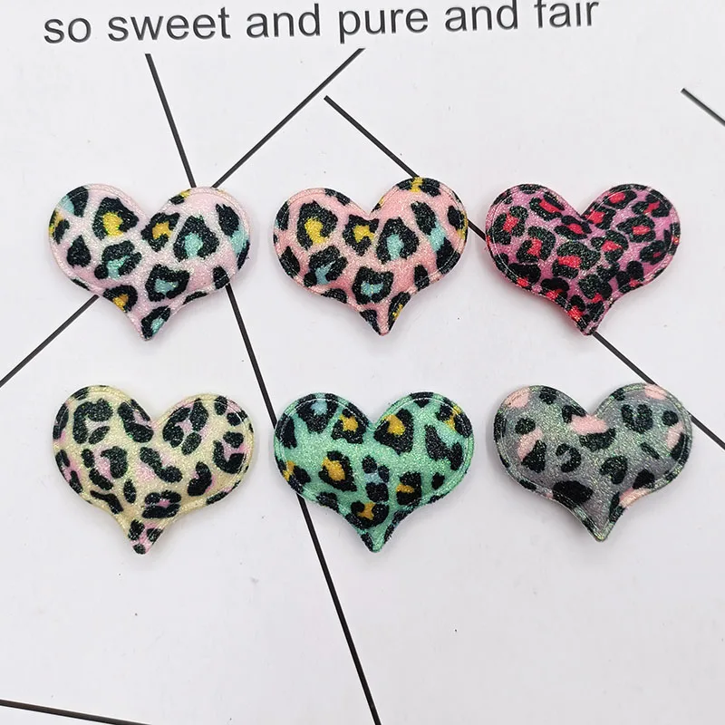 30 sztuk/partia 3.8*3CM Leopard błyszczące serce aplikacja dla DIY stroik klips do włosów Bow Decor akcesoria ubrania kapelusz...