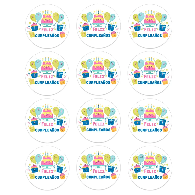 4.5cm Spanish Birthday Party Decor Stickers Seal Sticker Label Gift Packing Supplies Happy Birthday Adhesive Stickers Tape Label