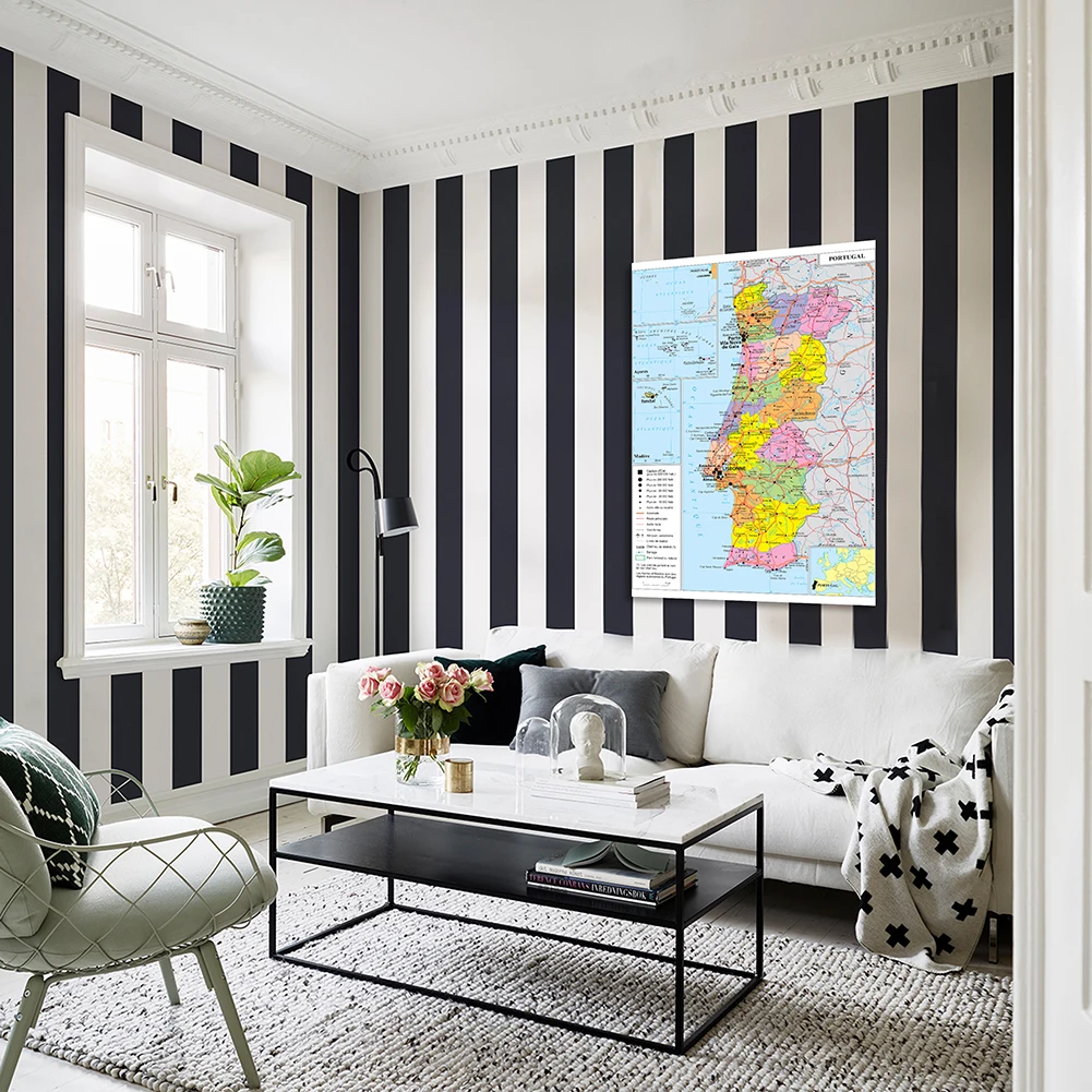 150*225cm polityczna mapa transportu portugalii w języku francuskim Vinyl Canvas Painting plakat na ścianę szkolne Home Decor