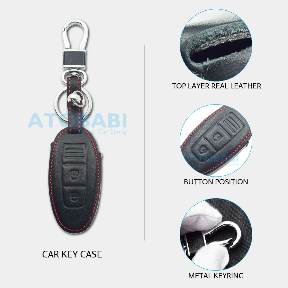 Leder Auto Schlüssel Fall Für Nissan 350Z Almera Altima Armada Qashqai Cefiro Cube Juke Livina Fernbedienung Fob Schützen Abdeckung Schlüsselbund Tasche – Detail 2