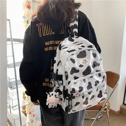 Mochila escolar bonita para niña, morral con estampado de vaca, para adolescentes