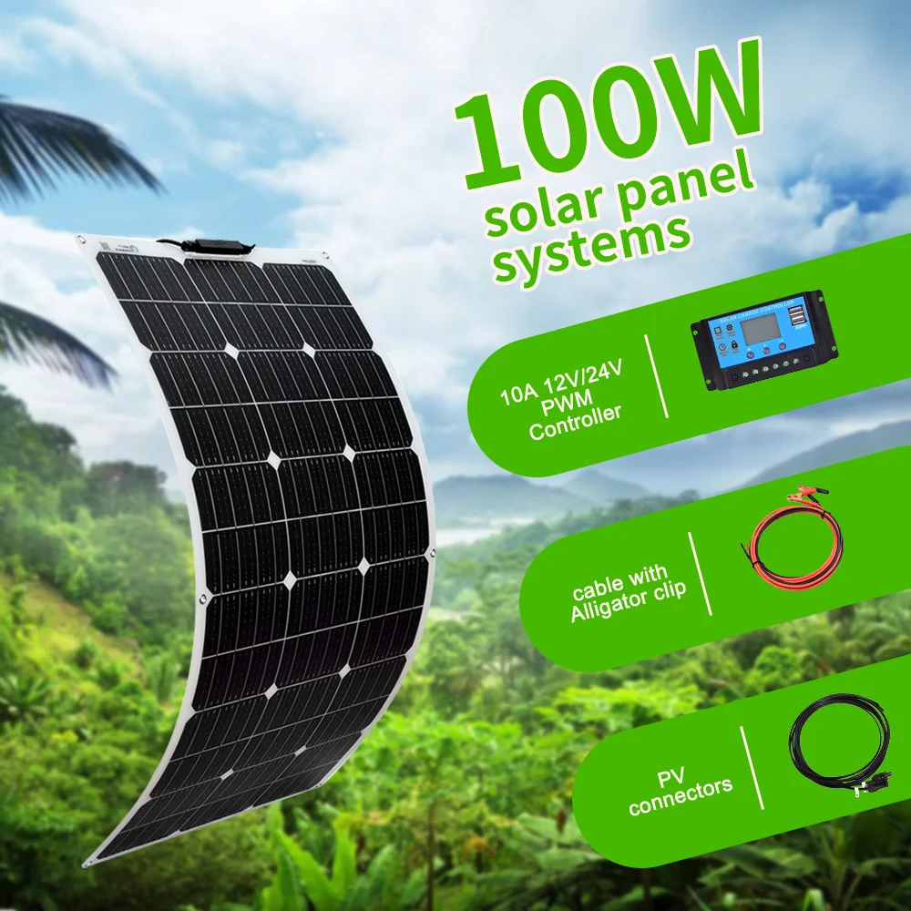 300W Flexible Solar Panel Kit 200W 18V 100W Monocrystalline Panel Solar Cell Camping Car RV Battery Charger Home Solares Paneles