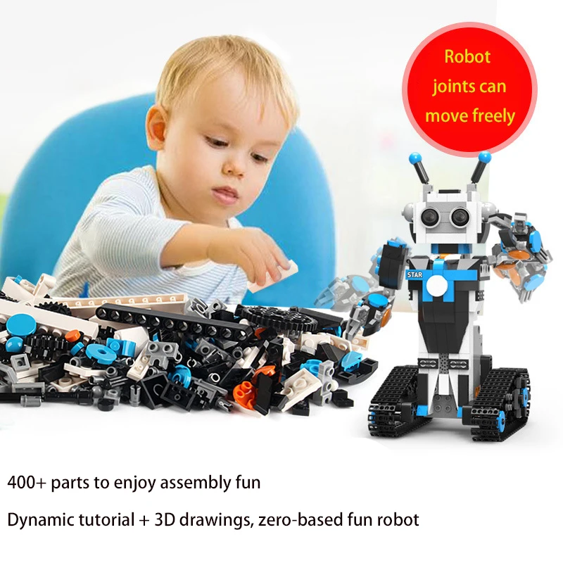 Science and education dual remote control programmable educational gift toy intelligent programming building block robot