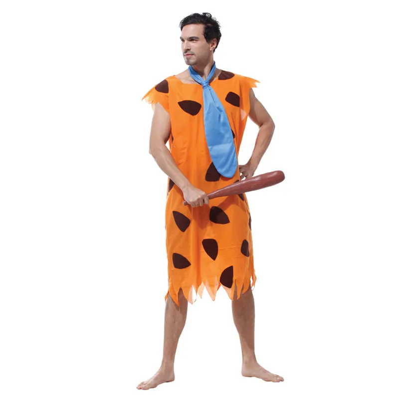 Costume de Sauvages Primitifs pour Homme Adulte, Tenue de Barrage de Mardi Gras, Orange Pierres de Lin, Âge de Pierre, Cosplay Indien, Halloween