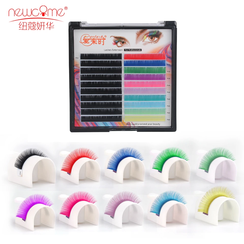 20 file/vassoio metà nero/colori estensioni ciglia individuali ciglia di visone di seta 0.07mm C/D ciglia finte strumenti per il trucco