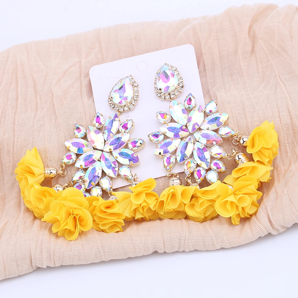 2021 New Crystal Statement Earrings Tassel Big Drop Earrings For Women Fashion Rhinestones Jewelry Accessories Women Wholesale