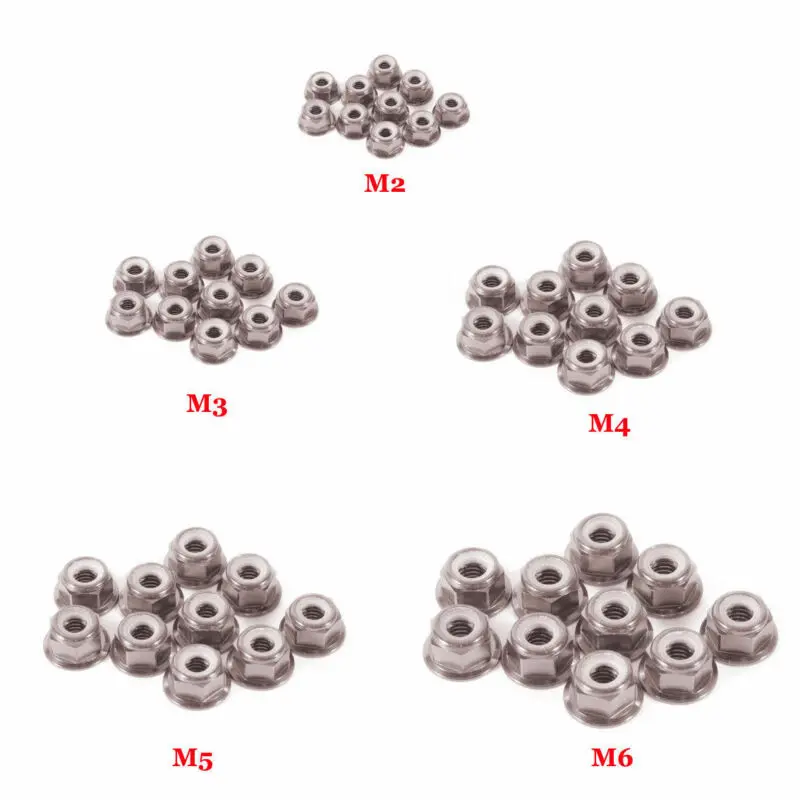 Dadi per rivetti in alluminio M2 M3 M4 M5 M6 dado flangiato in lega di alluminio colorato inserto in Nylon dado di bloccaggio dado autobloccante dadi modello RC 10 pezzi