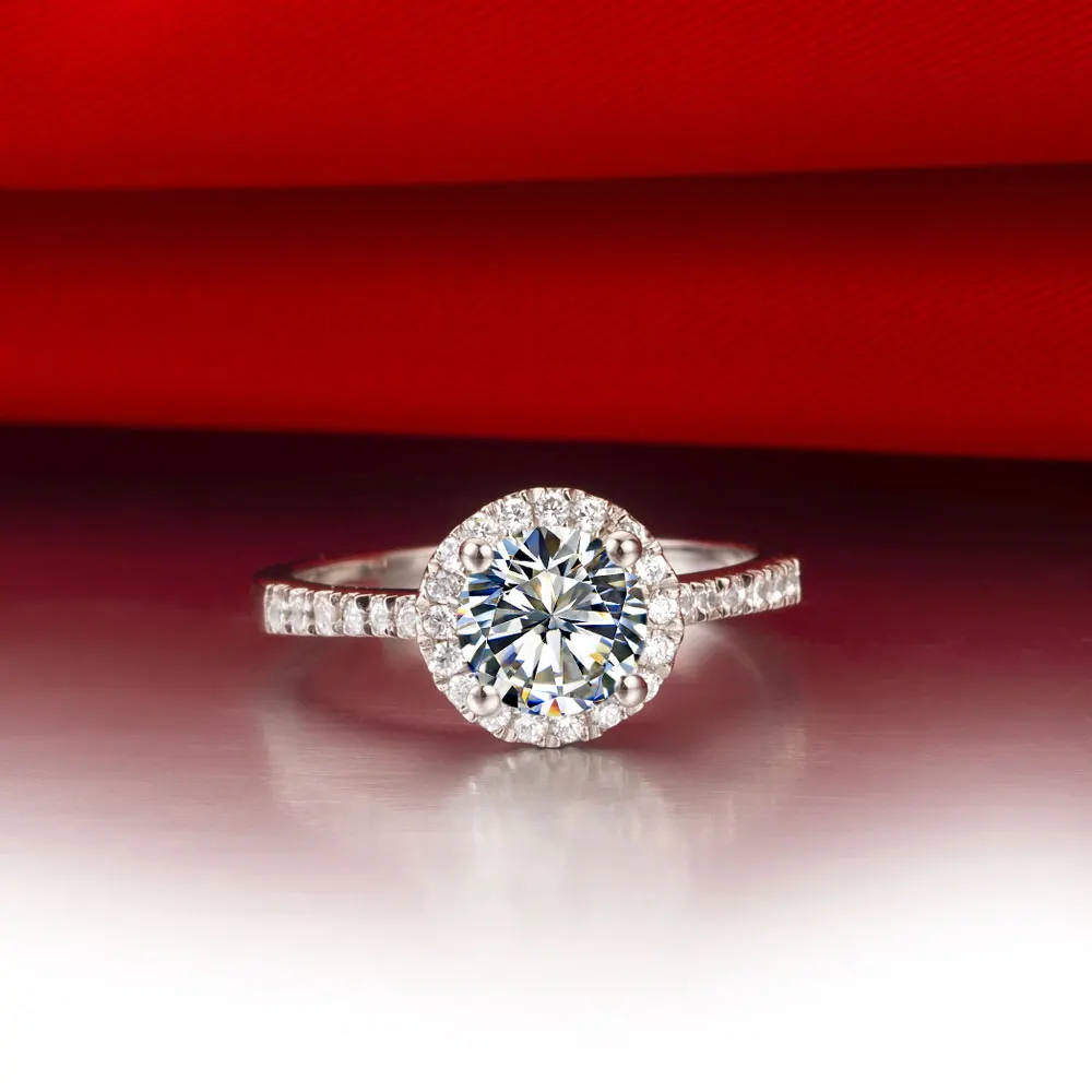 Test positiv echtes Weißgold AU585 Ring 1CT Moissanit Schmuck Jahrestag Schmuck Ring Halo Verlobung für Frauen – Detail 8