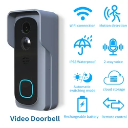 Timbre de vídeo inalámbrico para el hogar, cámara de seguridad IP inteligente con batería, visión nocturna, Detector de movimiento PIR, HD 1080P 100%