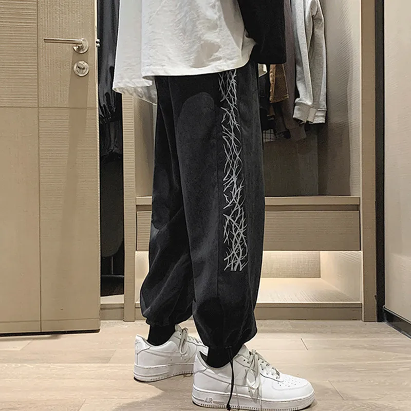 Casual Pants Men Bundle Harajuku Print Ankle Length Couples High Street Pantalones Male Loose Cool Bodybuilding Streetwear Chic