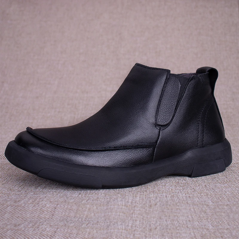 Vintage Genuine Leather Men\'s Chelsea Boots British Style Male Casual Shoes Handmade Slip On Men Fashion Short Boot M8009