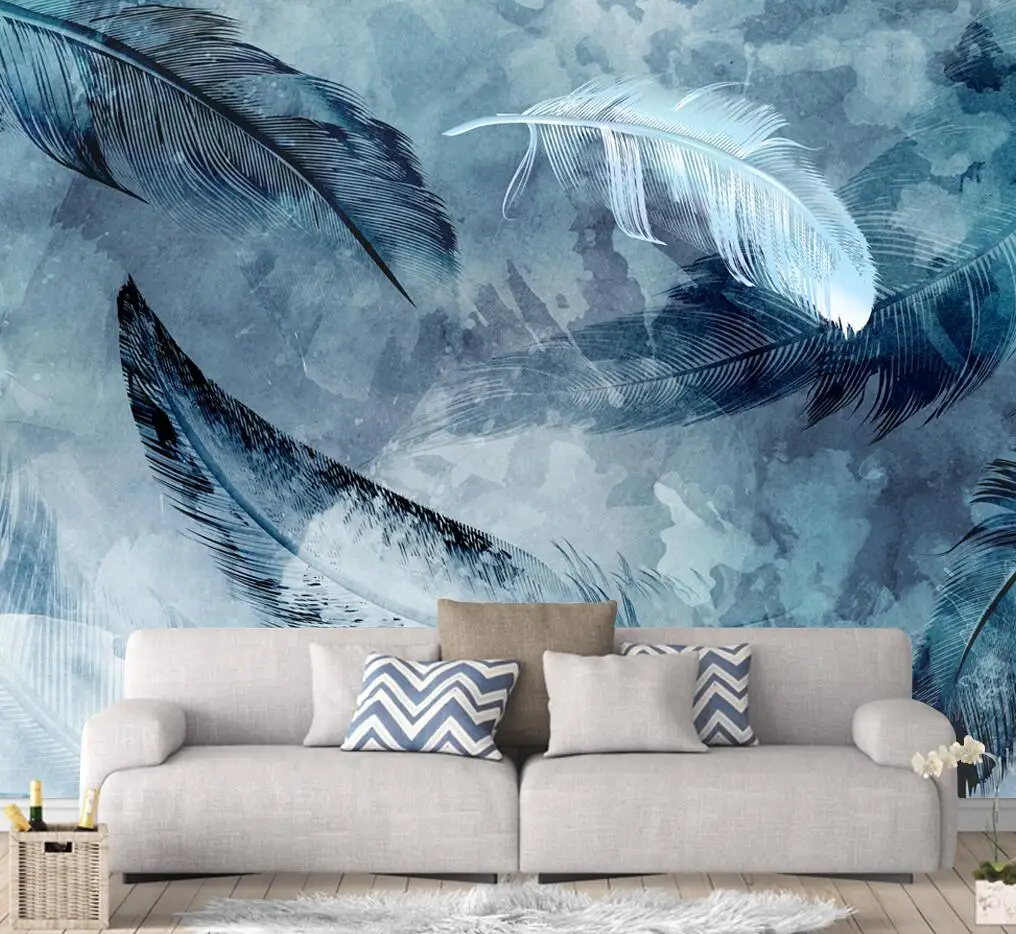 Customized Wallpaper Modern Creative Feather Retro Nostalgia Bedroom Living Room Background Wall Decoration Mural Wallpaper