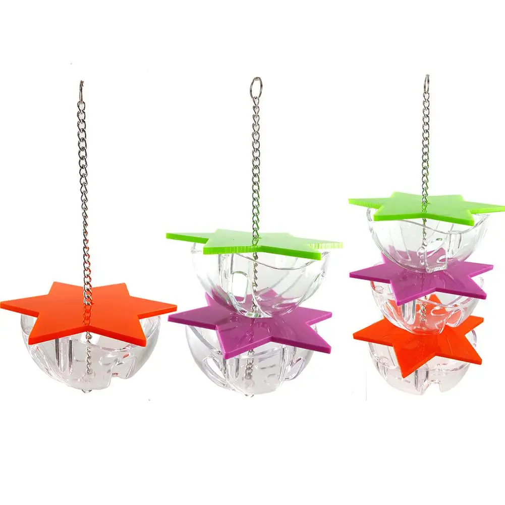 Bird Bite Toys Parrot Hanging Treat Foraging Toy Feeder Acrylic Hexagonal Star Multi-Layer Bird Food Box Birdcage Accessories