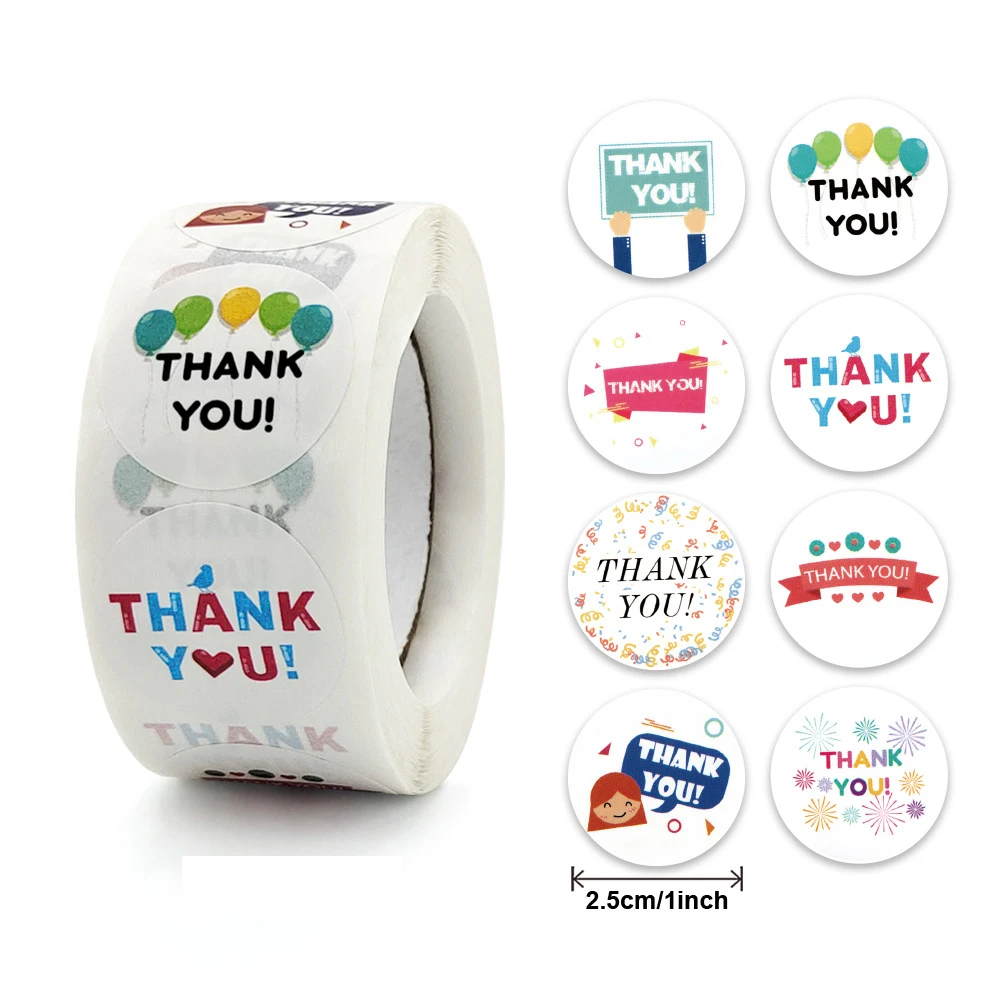 25mm Thank You Stickers Flower Cartoon Stickers For Handmade DIY Gift Packaging Decor Sealing Labels Stationery Supplies