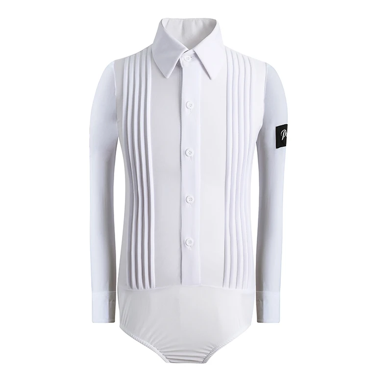 Latin Dance Competition Tops For Men Boys Long Sleeves Leotard White Professional Dance Costume Male Ballroom Shirts DNV15859