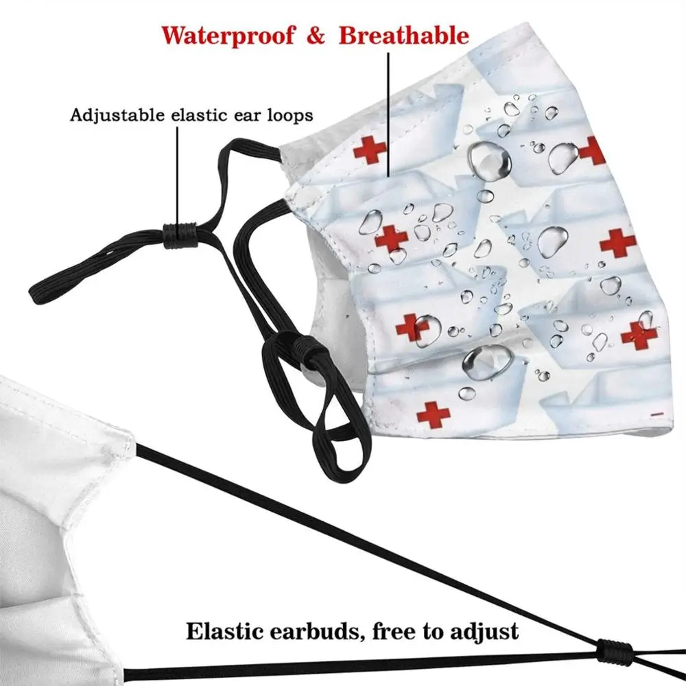 White Cap Met Rode Kruis Masker Doek Herbruikbare Print Filter Wasbare Rood Kruis Witte Kruis Verpleging