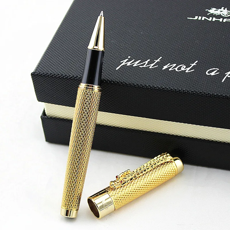 Jinhao Dragon Rollerball Pen com Estojo Original, Canetas Esferográficas de Metal, Presente de Natal, Alta Qualidade, Presente de Luxo, 1200