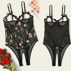 Sexy One-Piece Pajamas Mesh Gauze Carved Hollow Sexy Lingerie Sexy Lace Camisole New Embroidered One-Piece Underwear Pajamas