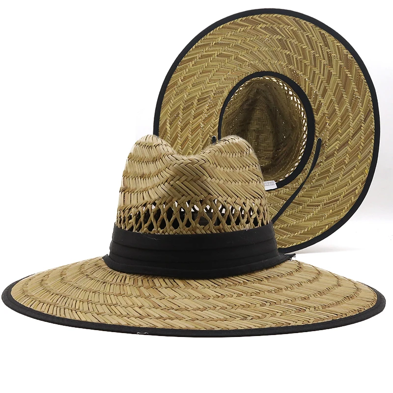 Simple Handwork Women Men Straw Summer Beach Sun hat Outdoor Summer Wide Brim Jazz Panama Straw Lifeguard Hat Womens Summer Hat