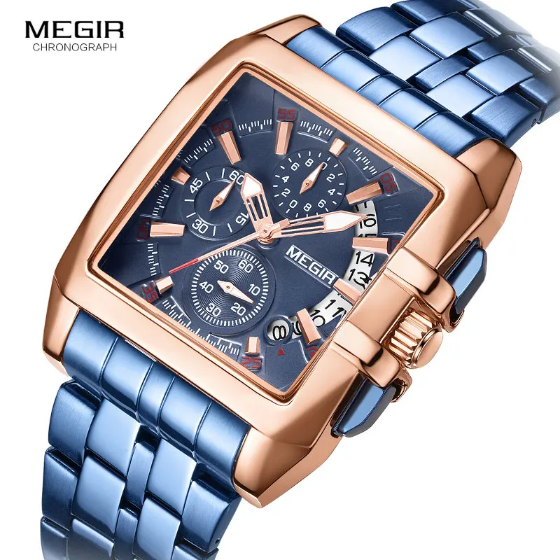 MEGIR New Men's Watch Top Brand Stainless Steel Waterproof Luminous Quartz Watch Men's Fashion Chronograph Men's Sports Watch