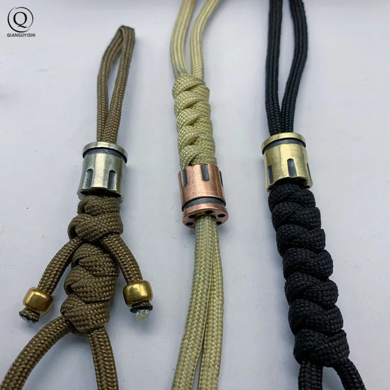 DIY Brass Knife Beads Revolver Magnum Bullet Magazine Shape Paracord Umbrella Rope Outdoor EDC Bead Keychain Lanyard Accessories