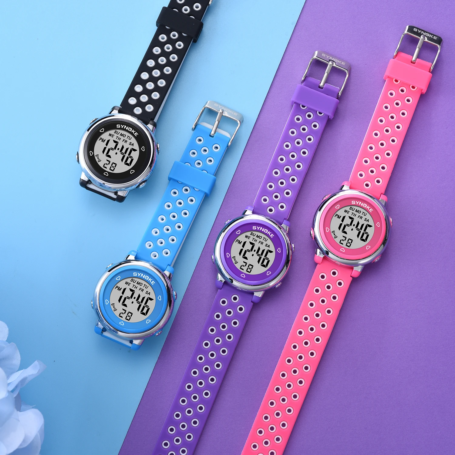 SYNOKE Kids Watch Fashion Waterproof Colorful LED Alarm Clock Multifunction Children Digital Watches for Students Relojes