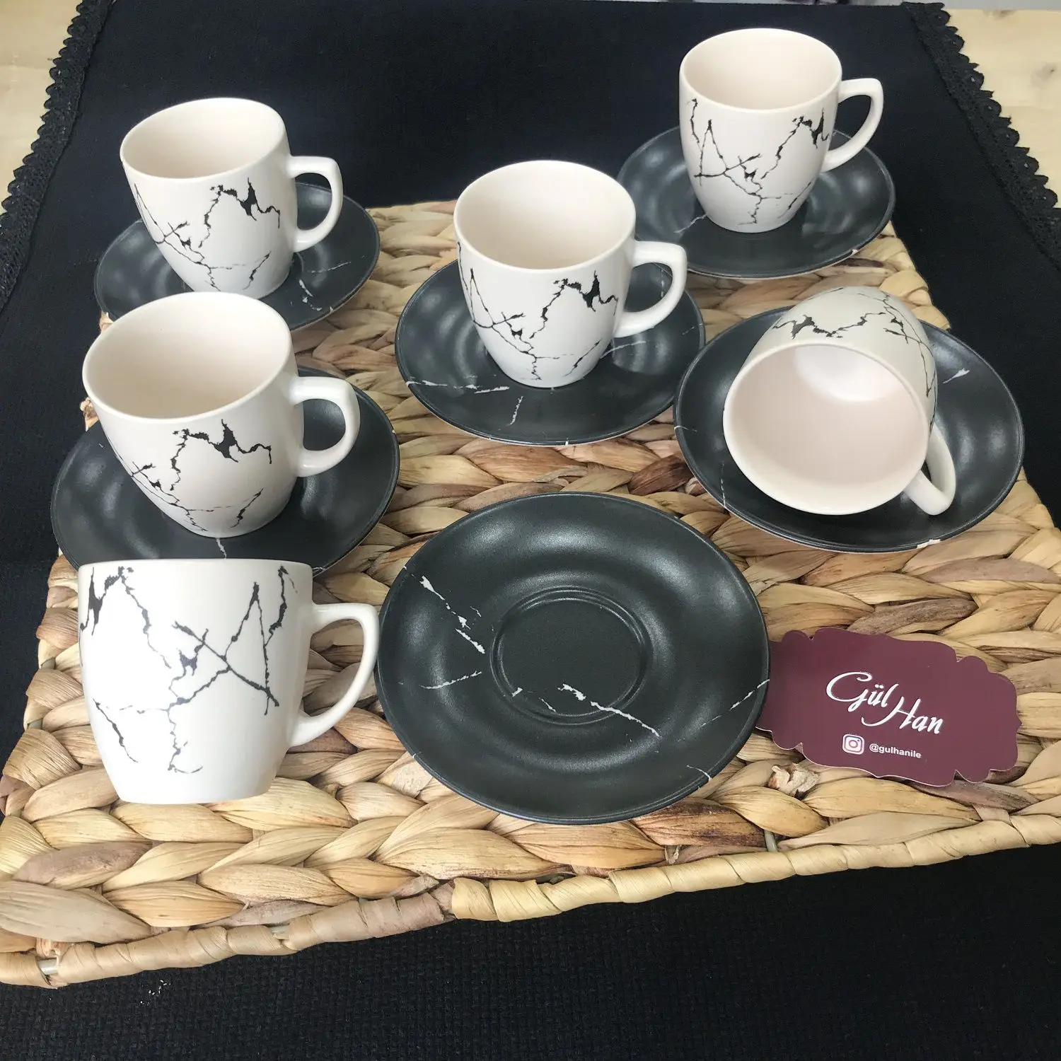 

DOLBOVI Keramika coffee cup Pad 12 Piece Marble Pattern Matte Black Cream mug кружка coffee cup cup