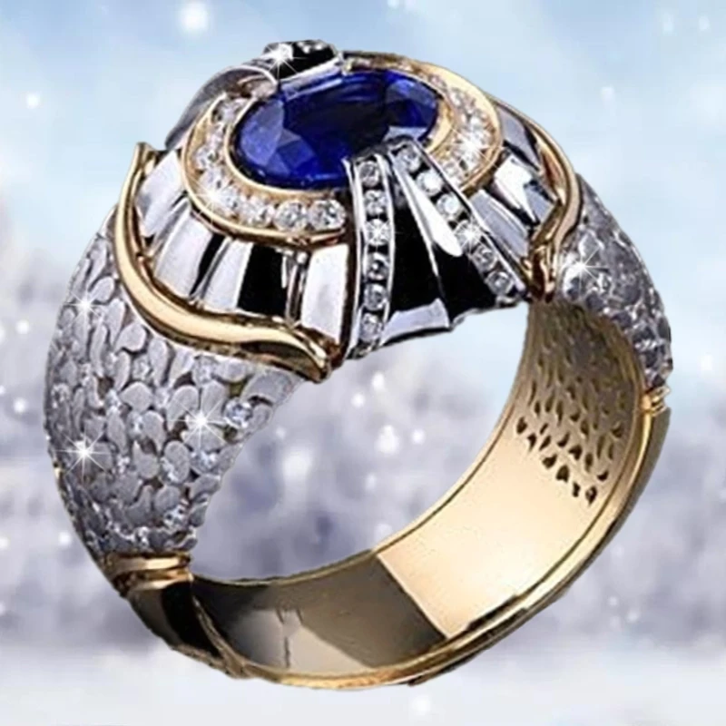 Business Domineering Men's Fashion Luxury Jewelry Natural Royal Blue European and American Engagement Ring Anniversary Gift