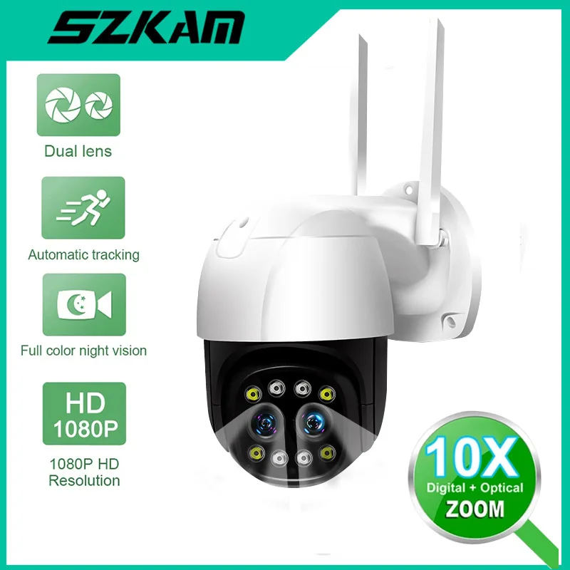 10X Zoom PTZ IP Camera 2MP Binocular WiFi Camera Spotlight Color Night Outdoor Speed Dome Camera Waterproof Surveillance CCTV