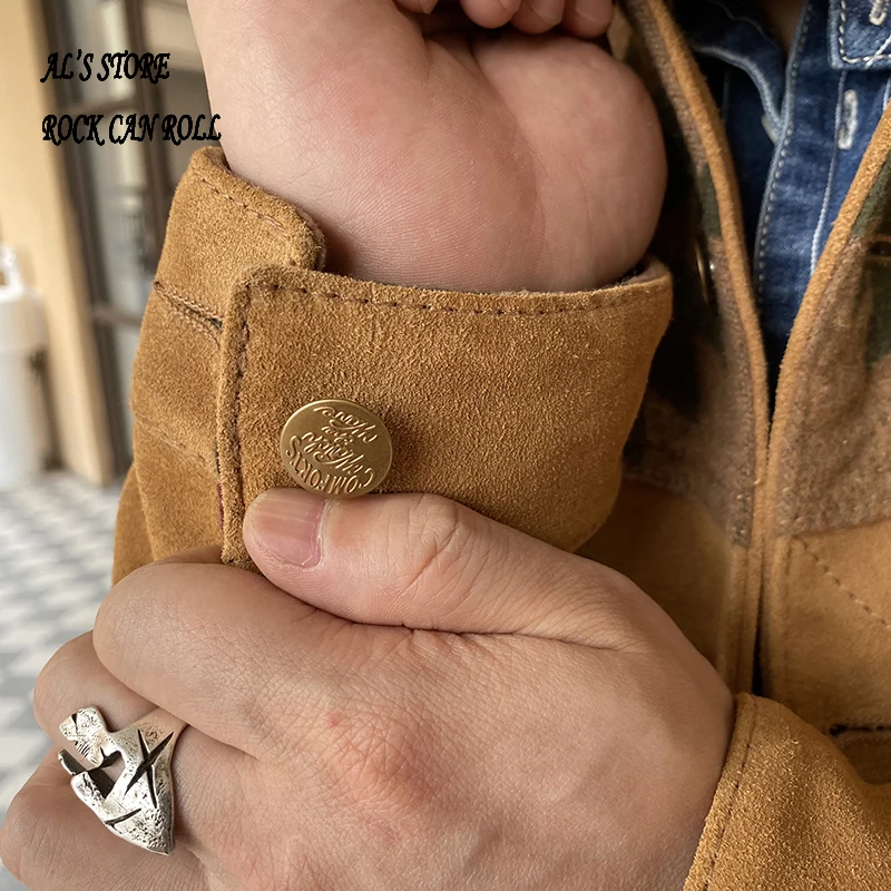 RockCanRoll XW389, lectura de descripción Abrigo de súper calidad de cuero genuino de gamuza de vaca y lana de vaca, chaqueta de Navajo duradera