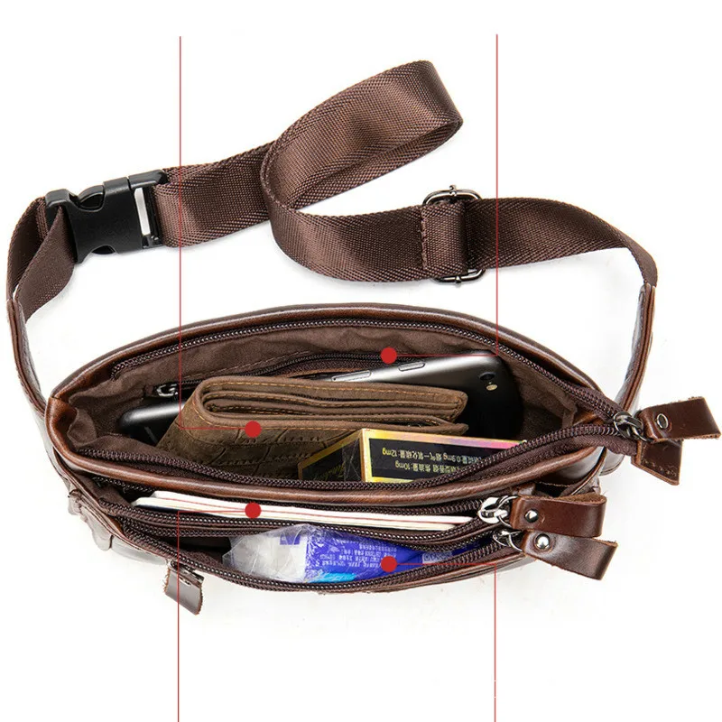 Casual Men Waist Bags Genuine Leather Belt Bag Men Fanny Pack Fashion Men\'s Waist Pack Money Belt Hip Bag Belts Pouch Bag