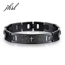 JHSL Stainless Steel Metal English Lord's Prayer Bracelets Bangle for Men Male Black Fashion Jewelry High Quality