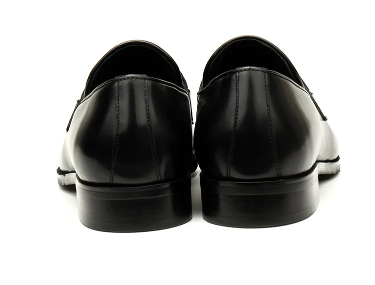 Large Size EUR45 Black Mens Loafers Casual Business Shoes Genuine Leather Wedding Dress Shoes With Buckle