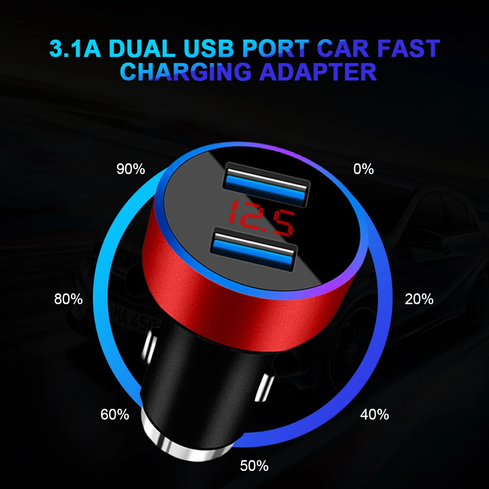 3.1A 5V Dual USB Car Phone Charger LED Display Quick Charge Adapter Car Charger USB Fast Charging Car Charger For Mobile Phone