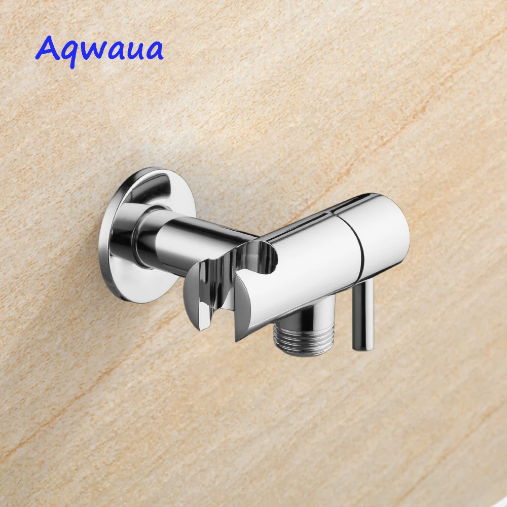 Aqwaua Faucet Angle Valve with Holder Water Stop Valve Switch for Shower Water Control Bathroom Accessories  Chrome Plated