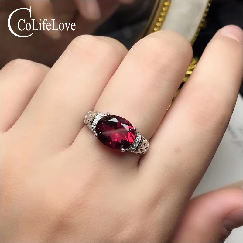 

CoLife Jewelry Natural Garnet Ring for Daily Wear 8mm*10mm Natural Garnet Silver Ring 925 Silver Garnet Jewelry gemstone ring