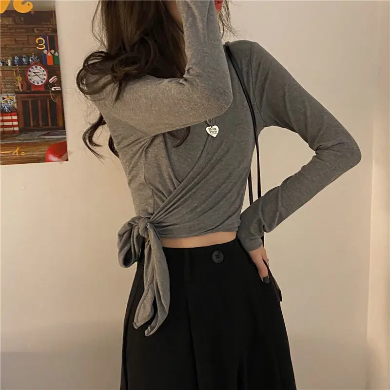 Long Sleeve T-shirts Women V-neck Slim Sexy Solid All Match Summer Sun Proof Fashion Korean Style Cropped College Tops Daily Ins