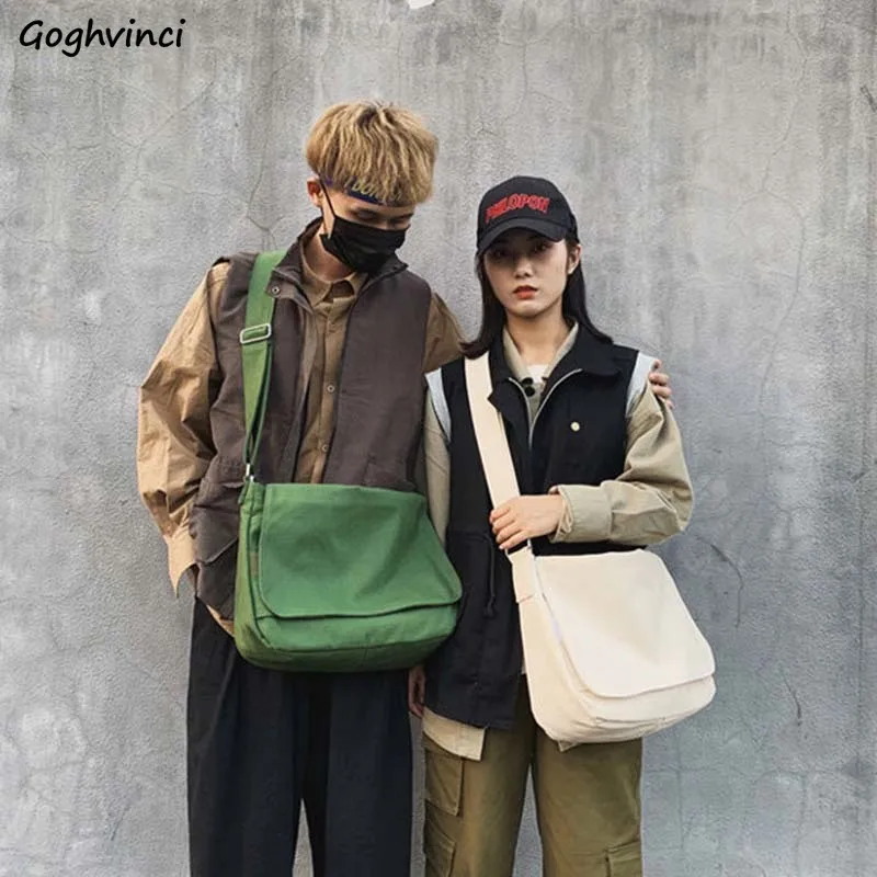 Men Crossbody Bags Large Capacity Canvas Bag Unisex Students School Preppy Solid Safari Harajuku One-shoulder Satchel Casual Ins