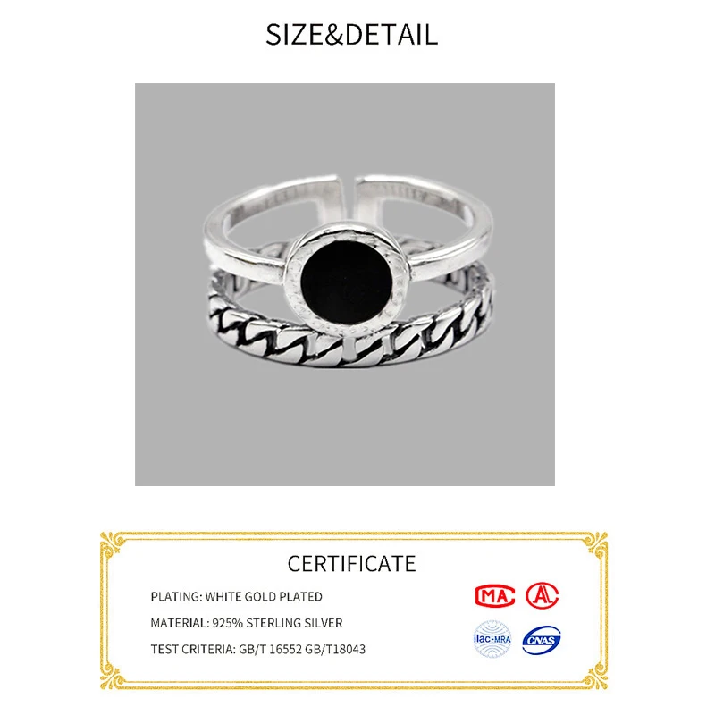 Echtes 925 Sterling Silber Ringe für Frauen 2 layered schwarz Minimalistischen Dünne Kreis Edelstein Ringe Schmuck Carving S925