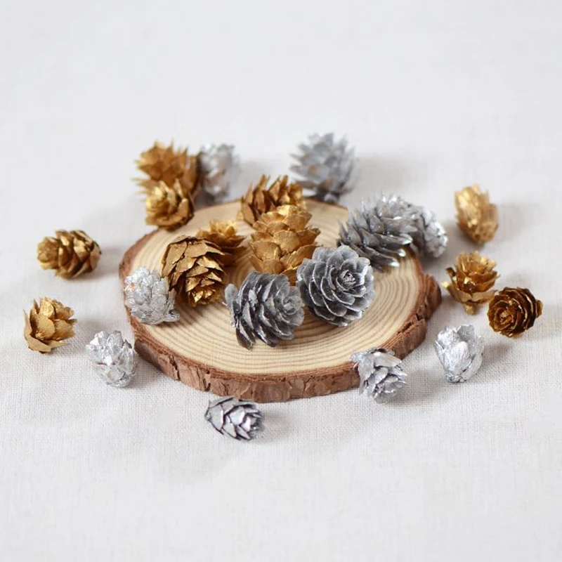 Juego de conos de pino dorados y plateados para decoración de Navidad, corona de boda DIY, Bola de cono de pino, adornos para árbol de Navidad, 6/9 Uds.