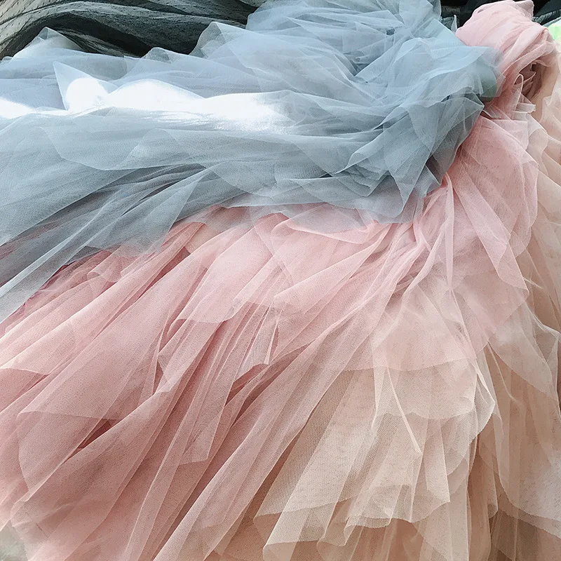 Fashion Tutu Tulle Skirt Women Long Maxi Skirt 2024 Spring Summer Korean Black Pink High Waist Pleated Skirt Female